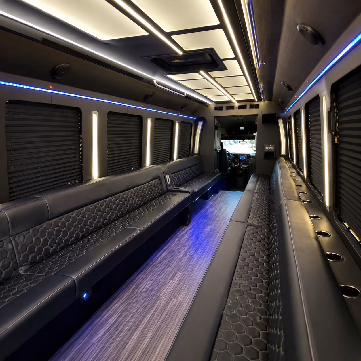 Wedding guests seated inside a party bus serving Peoria