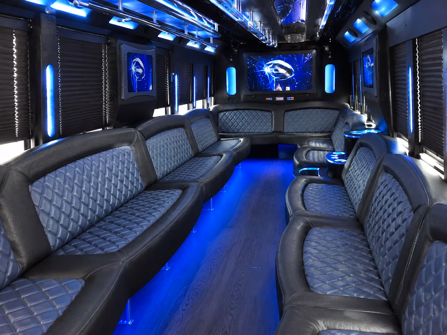 Interior of a party bus rental serving Peoria