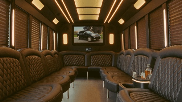 Interior of Charter Bus Company Goodyear's 40 Passenger Party Bus in Goodyear