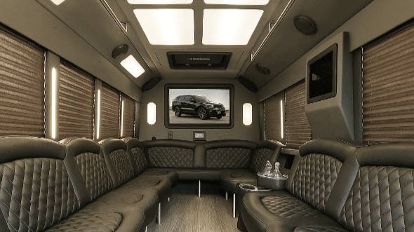 Interior of Charter Bus Company Glendale's 50 Passenger Party Bus in Glendale